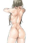  1girl ass hands_on_neck long_hair nude regura sideboob solo white_background 