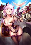  :o ass_visible_through_thighs bird breasts cleavage demon_horns gauntlets horns jiuling long_hair medium_breasts navel original pointy_ears purple_eyes purple_hair revealing_clothes shield shoulder_spikes solo spikes thigh_gap thighhighs town very_long_hair 