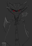  2016 anthro black_background canine clothed clothing coat disney english_text fox hat looking_at_viewer male mammal nick_wilde red_eyes restricted_palette simple_background smile solo text thephantombeyond zootopia 