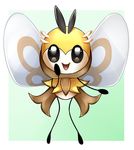  ambiguous_gender antennae arthropod blue_background border butterfly_wings insect open_mouth open_smile ribombee rosy_cheeks scarf simple_background smile solo sweetochii white_body white_border wings yellow_body 