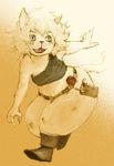  5_fingers anthro bag belt boots bottomless clothed clothing colored digital_media_(artwork) feline footwear fur hair kemono kunugi mammal open_mouth partially_clothed simple_background slightly_chubby solo white_fur wide_hips young 