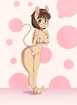  5_toes amber_eyes anthro bikini breasts brown_hair clothed clothing eyewear female glasses hair looking_at_viewer mammal midriff mouse navel pink_nose rodent simple_background skecchiart smile solo standing swimsuit tan_fir thick_thighs toes wide_hips 