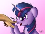  2016 duo duskie-06 equine eyelashes female feral friendship_is_magic fur gradient_background hair hooves horn human mammal my_little_pony open_mouth purple_fur purple_hair simple_background smile twilight_sparkle_(mlp) unicorn 