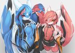  2016 amber_eyes anthro anthrofied athletic blush bodysuit breasts bulge cloak clothed clothing crossgender duo embarrassed female hair hand_on_breast latias latios legendary_pok&eacute;mon long_hair male multicolored_hair nintendo open_mouth pok&eacute;mon pok&eacute;morph red_eyes short_hair shorts simple_background skinsuit smile standing tight_clothing tysontan undressing video_games 