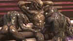  2016 alien armpits balls big_balls big_breasts big_penis breasts creepychimera fellatio female halo_(series) hands_behind_head harem male male/female oral penis presenting presenting_pussy pussy sangheili sex sofa video_games 