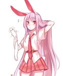  animal_ears bunny_ears bunny_tail carrot cowboy_shot eighth_note grabbing hattifattener highres kune-kune lavender_hair long_hair moomin musical_note necktie red_eyes red_neckwear reisen_udongein_inaba shan shirt skirt tail touhou very_long_hair white_shirt 