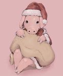  animal_humanoid bag christmas clothed clothing colored cub digital_media_(artwork) feral fully_clothed hat headwear holidays hooves humanoid kemono kunugi looking_at_viewer mammal pig porcine sack santa_hat simple_background sitting smile snout young 