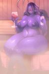  alcohol alien antennae areola beverage big_breasts big_nipples blush bottle breasts brown_eyes digital_media_(artwork) female glass hair holding_glass holding_object humanoid licking licking_lips lips long_hair looking_at_viewer mature_female mother myrsi nipples nude parent pointy_ears purple_hair purple_lips purple_skin riendonut sauna sitting solo steam sweat thick_thighs tongue tongue_out wide_hips wine 