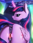  2016 anatomically_correct anatomically_correct_pussy animal_genitalia animal_pussy anus butt cutie_mark dock equine equine_pussy feathered_wings feathers female feral friendship_is_magic glowing hair half-closed_eyes hi_res horn looking_at_viewer magic mammal my_little_pony purple_feathers pussy rear_view shydale solo spread_pussy spreading twilight_sparkle_(mlp) winged_unicorn wings 