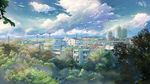  absurdres apartment blurry building city cityscape cloud cloudy_sky crane dated day depth_of_field highres horizon no_humans original outdoors scenery signature sky tree xi_chen_chen 