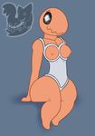  anthro anthrofied arthropod barefoot black_eyes blue_background breasts clothing erect_nipples female insect insectoid looking_at_viewer nintendo nipples nude orange_skin pok&eacute;mon posexe simple_background sitting smile solo swimsuit thick_thighs trapinch video_games watermark wide_hips 