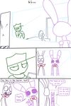  animatronic anthro bonnie_(fnaf) bow_tie buckteeth comic dialogue english_text female five_nights_at_freddy&#039;s group human lagomorph machine male mammal mike_schmidt rabbit robot smile teeth text the_weaver unamused video_games weaver_bonnie 