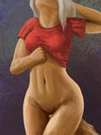  anthro bottomless breasts clothed clothing efudek female fur mammal shirt simple_background solo 