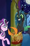  2016 bag blood changeling crown decapitation deusexequus door equine female feral friendship_is_magic fur grin group hair horn mammal membranous_wings moon multicolored_hair my_little_pony night pink_fur queen_chrysalis_(mlp) severed_head sky starlight_glimmer_(mlp) thorax_(mlp) unicorn wings 
