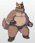  boots bulge canine clothing cute_fangs fighting_stance fingerless_gloves fist flappydog footwear front_view gloves grin looking_at_viewer luchador male mammal mask musclegut navel overweight overweight_male pecs speedo standing swimsuit tight_clothing wolf wrestler 