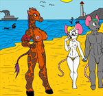  absurd_res anthro areola armpits balls beach big_breasts breasts clothed clothing dickgirl erect_nipples female flaccid giraffe group hi_res intersex male mammal mouse nipples nude nude_beach penis penis_size_difference robinebra rodent seaside slashysmiley smile topless 