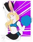  anthro cheerleader_outfit clothed clothing female jackiejackal lagomorph mammal open_mouth pom_poms rabbit smile solo 