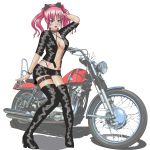  1girl absurdres biker_clothes bikesuit blue_eyes boots highres knee_boots pink_hair thigh_boots thighhighs twintails yuta0toku 