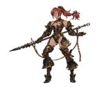  armor blue_eyes brown_hair dark_skin full_body gauntlets gloves granblue_fantasy leotard long_hair looking_at_viewer mariah_(granblue_fantasy) minaba_hideo official_art polearm ponytail smile solo spear thighhighs transparent_background weapon 