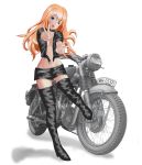  1girl ;o absurdres biker_clothes bikesuit blonde_hair blue_eyes boots highres knee_boots long_hair one_eye_closed thigh_boots thighhighs yuta0toku 