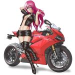  1girl absurdres biker_clothes bikesuit blue_eyes boots ducati highres knee_boots long_hair pink_hair thigh_boots thighhighs yuta0toku 
