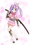  1girl absurdres belt boots green_eyes hat highres monster_hunter monster_hunter:_world neko_kizuna ponytail purple_hair sword twintails weapon 