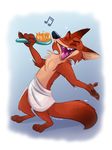  2016 anthro brush canine disney eyes_closed fox male mammal marymouse musical_note nick_wilde open_mouth solo teeth towel wet zootopia 
