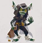  biped black_hair brown_clothing clothing coin critical_role ear_piercing goblin green_eyes green_skin grey_background hair holding_object hood humanoid nails nott open_mouth pepegle piercing simple_background teeth yellow_eyes 