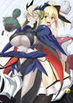  2girls artoria_pendragon_alter_(fate/grand_order) blonde_hair breasts eyes_closed fate/grand_order fate/unlimited_codes fate_(series) green_eyes huge_breasts multiple_girls saber saber_lily 