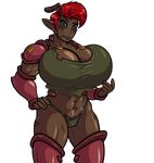  adjatha arthropod big_breasts black_eyes breasts cleavage clothed clothing female hair huge_breasts humanoid insect muscular piercing pointy_ears red_hair scar solo thick_thighs trials_in_tainted_space 