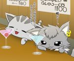  bangs bar beverage black_eyes cat cherry cute dian_(jewelpet) ear_piercing eyes_closed feline fluffy food fruit fur glass grey_fur jewelpet male mammal piercing stripes text tour_(jewelpet) translation_request 虹鳥 