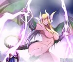  armor blonde_hair doctorzexxck dragon_girl giantess glowing_eyes lightning 