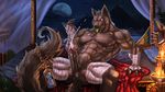 2016 4_fingers abs anthro arm_support armband balls bed bedroom biceps big_muscles brown_eyes brown_fur brown_nose canine claws cloud cum curtains detailed detailed_background egyptian ejaculation erection fangs fire full_moon fur green_tongue hi_res hourglass humanoid_penis inside lander-laon legband light lying male mammal moon muscular navel night nipples nude on_front orgasm pecs penis presenting presenting_penis pubes pyramid raised_tail red_eyes roin solo spread_legs spreading tattoo tongue tongue_out uncut wallpaper wolf 