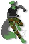  anthro canine clothed clothing cybernetics cyborg fur hair jackiejackal machine male mammal open_mouth simple_background solo standing white_background 