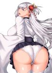  1girl artist_request ass azur_lane blue_eyes blush breasts from_behind hair_ornament hips huge_ass japanese_clothes large_breasts long_hair looking_at_viewer open_mouth panties shiny shiny_hair shiny_skin shoukaku_(azur_lane) side_ponytail sideboob silver_hair skirt solo tears thick_thighs thighhighs thighs underwear very_long_hair wide_hips 