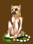  2016 amber_eyes anthro blonde_hair breasts female fur hair lemur mammal nipples nude paws primate ruth66 sitting solo 
