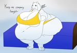  anthro big_breasts breasts caprine cleavage clothed clothing female goat huge_breasts looking_at_viewer mammal obese offscreen_character overweight simple_background skimpy solo thick_thighs toriel undertale video_games weight_gain wide_hips yina 