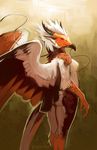  2016 abstract_background avian beak bird centradragon dragon eastern_dragon eva_(ozawk) female horn hybrid looking_at_viewer looking_back red_eyes smile solo vulture whiskers wings 