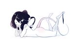  2016 anthro black_hair blush breasts clothing colored_sketch female fur gloves_(marking) hair looking_at_viewer lying mammal markings mouse nude on_front panties panties_around_one_leg rodent side_boob simple_background sketch socks_(marking) solo suelix underwear white_background white_fur 
