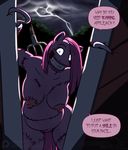  2016 anthro anthrofied areola blue_eyes breasts creepy dialogue english_text equine ethanqix female friendship_is_magic hook hooks horse lightning mammal my_little_pony nightmare_fuel nipples nude pinkamena_(mlp) pinkie_pie_(mlp) pitchfork pony smile stitched text undead zombie 