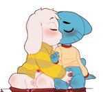  anthro asriel_dreemurr balls boss_monster cartoon_network cat crazedg cub duo eyes_closed feline gumball_watterson handjob kissing male male/male mammal penis the_amazing_world_of_gumball undertale video_games young 