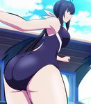  1girl ass blue_eyes highres huge_ass kaminashi_nozomi keijo!!!!!!!! long_hair smile solo standing stitched swimsuit 