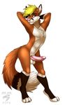  2016 anthro big_tail blonde_hair blue_eyes brown_fur brown_tail canine chest_tuft countershading digital_media_(artwork) digitigrade dipstick_tail facial_markings fluffy fluffy_tail fox foxeh front_view full-length_portrait fur hair hands_behind_head hi_res jackiejackal long_tail looking_at_viewer male mammal markings multicolored_fur multicolored_tail nude orange_fur orange_tail pink_nose pinup portrait pose simple_background skinny solo standing tuft watermark white_background white_countershading white_fur white_tail 