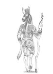  2015 anthro butt donkey equine full-length_portrait greyscale holding_object hooves long_ears male mammal mane monochrome nude orobas_(artist) pencil_(artwork) portrait rear_view simple_background solo staff tail_tuft tattoo traditional_media_(artwork) tribal tuft underhoof walking white_background 
