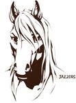  2015 anthro black_and_white caraid digital_media_(artwork) equine front_view hair headshot_portrait horse jazzcafe long_hair looking_at_viewer male mammal monochrome name_badge portrait simple_background solo white_background 