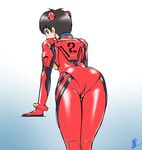  aozame_takao ass bent_over black_hair blue_eyes bodysuit cosplay crossdressing from_behind hair_ornament hairclip ikari_shinji male_focus neon_genesis_evangelion number pilot_suit plugsuit shikinami_asuka_langley shikinami_asuka_langley_(cosplay) short_hair skin_tight souryuu_asuka_langley souryuu_asuka_langley_(cosplay) 