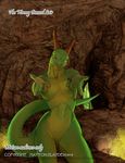  2016 anthro brown_horn dragon english_text female green_pussy green_scales half-closed_eyes hattonslayden hi_res horn inviting looking_at_viewer nude pussy scales scalie smile solo text wide_hips yellow_sclera 