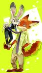  2016 anthro canine clothing disney duo female fox green_eyes judy_hopps lagomorph male mammal necktie nick_wilde police_badge police_uniform purple_eyes rabbit sirasudon3 uniform zootopia 