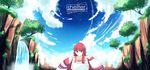  clouds computer logo long_hair red_eyes red_hair rin_(shelter) shelter sky stars tagme_(artist) tree water waterfall 