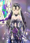  bare_shoulders black_wedding_dress blonde_hair blue_eyes bouquet breasts bridal_veil bride cleavage elbow_gloves fate/grand_order fate_(series) flower gloves jeanne_d'arc_(alter)_(fate) jeanne_d'arc_(fate)_(all) large_breasts long_hair lutecia_syndrome navel_cutout solo stained_glass thighhighs veil wedding 